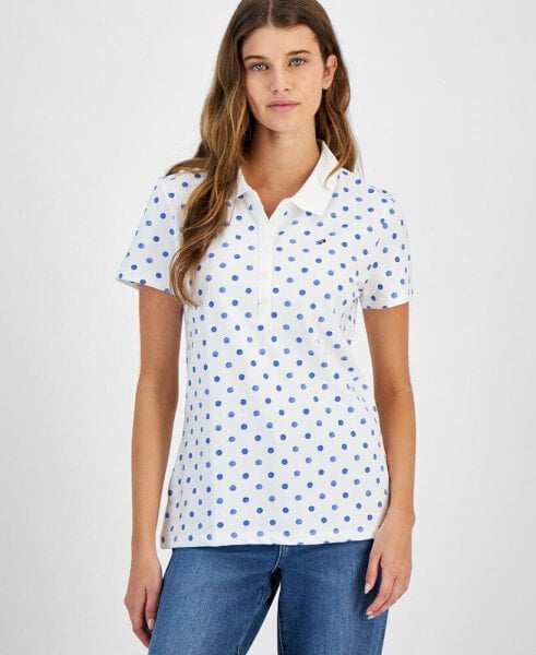 Women's Dot Print Short Sleeve Polo Shirt