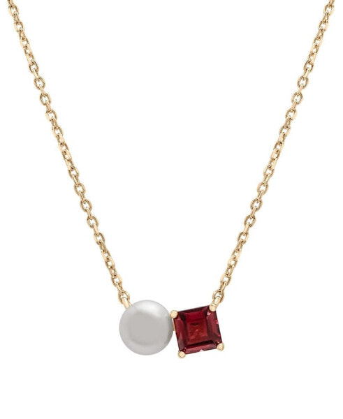 Cultured Freshwater Pearl (5mm) & Rhodolite (5/8 ct. t.w.) Two Stone Adjustable 18" Pendant Necklace in Gold Vermeil, Created for Macy's