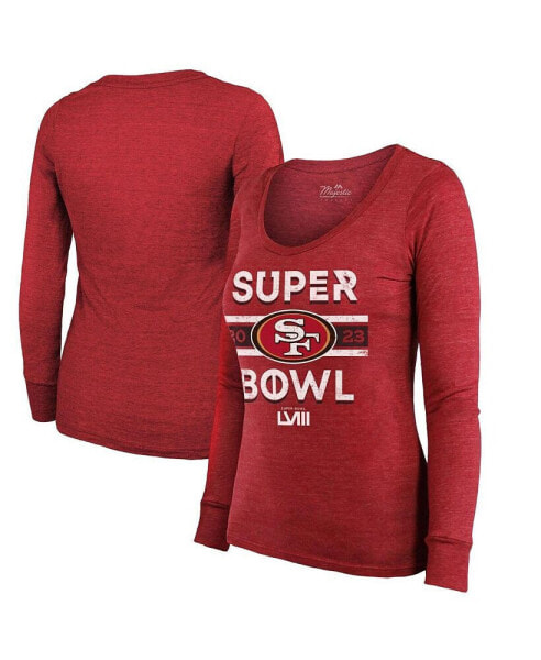 Women's Threads Scarlet San Francisco 49ers Super Bowl LVIII Make It Happen Tri-Blend Long Sleeve Scoop Neck T-shirt