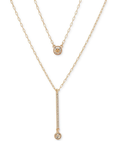 Round Crystal Two-Row Bar Pendant Necklace, 16" + 3" extender