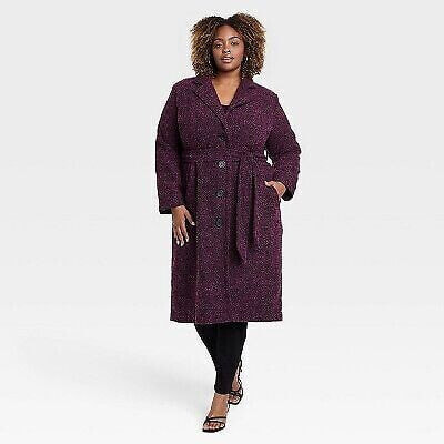 Women's Long Sleeve Wool Pea Coat - Ava & Viv Purple 1X