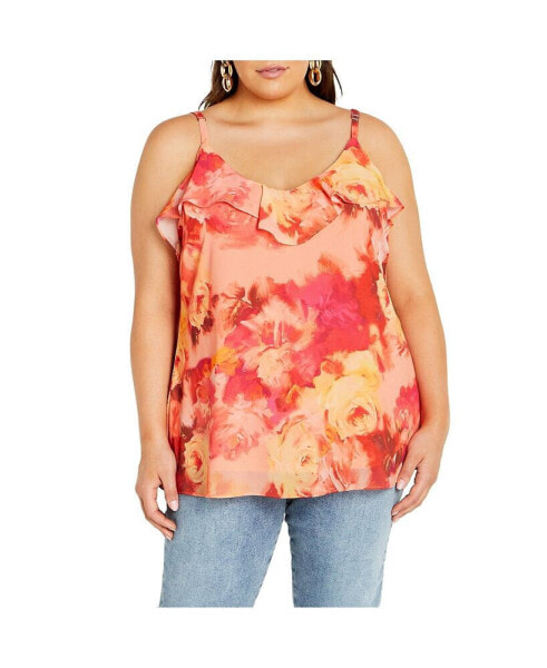 Plus Size Mischa Print V Neck Ruffle Top