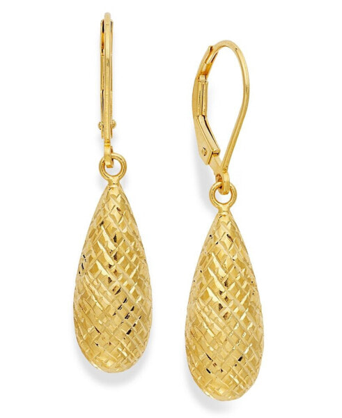 18k Gold over Sterling Silver Earrings, Diamond-Cut Teardrop Leverback Earrings