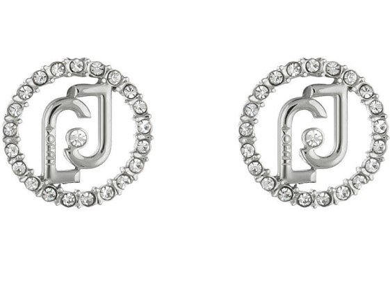 Glittering steel earrings with crystals LJ1580