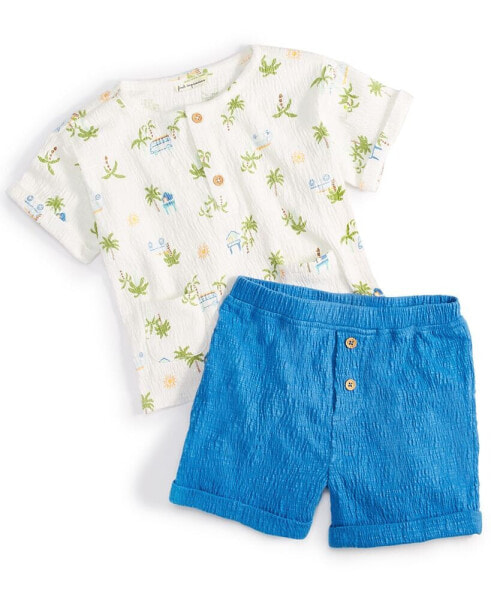 Baby Boys 2-Pc. Vacation-Print Henley & Solid Shorts Set, Created for Macy's