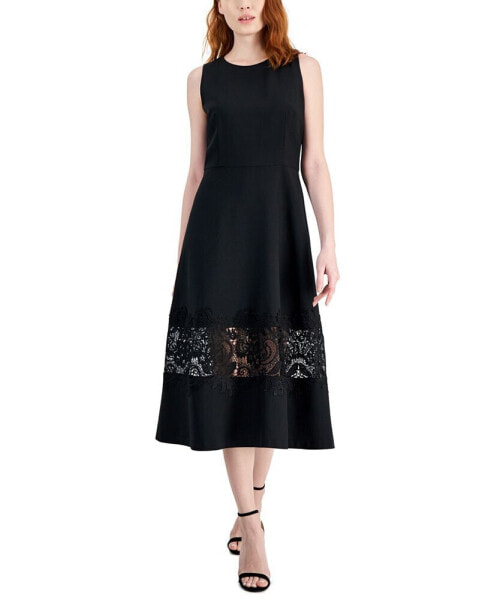 Women's Sleeveless Lace-Inset Midi Dress