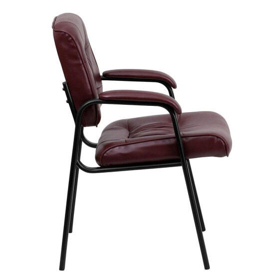 Burgundy Leather Executive Side Reception Chair With Black Metal Frame