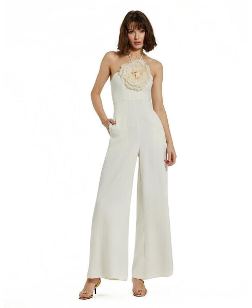 Women's Crepe Halter Neck Flower Detail Jumpsuit