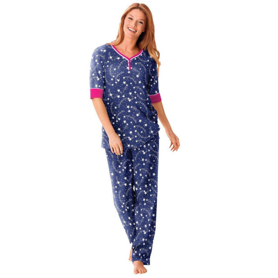 Plus Size Printed Henley PJ Set