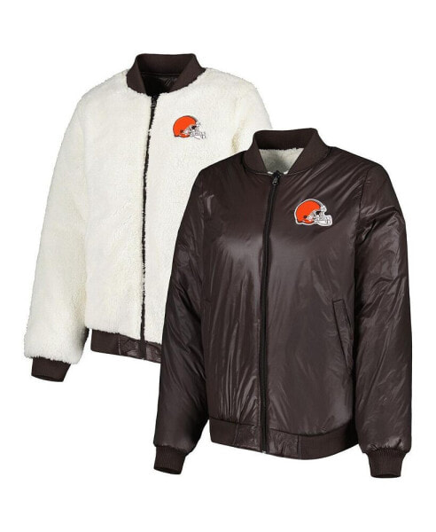 Women's Oatmeal, Brown Cleveland Browns Switchback Reversible Full-Zip Jacket