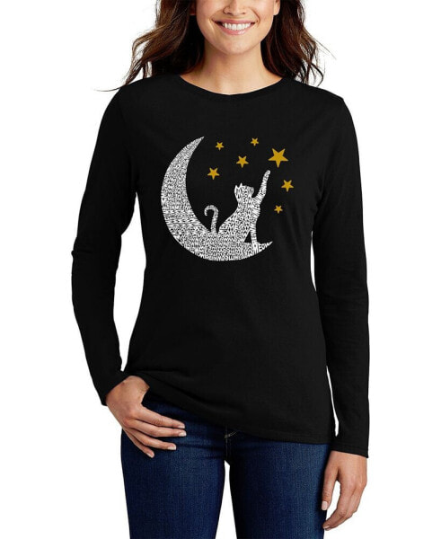 Women's Word Art Cat Moon Long Sleeve T-Shirt