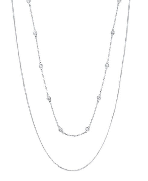 Cubic Zirconia Silver Plated Double Strand Necklace