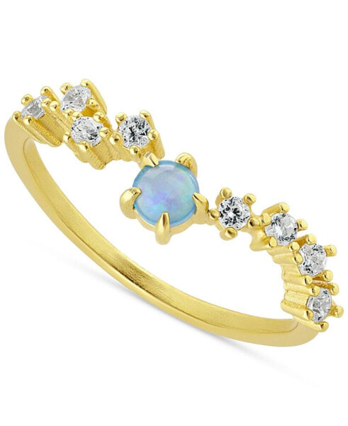 Simulated Opal (1/6 ct. t.w.) & Cubic Zirconia Statement Ring in 18k Gold-Plated Sterling Silver, Created for Macy's