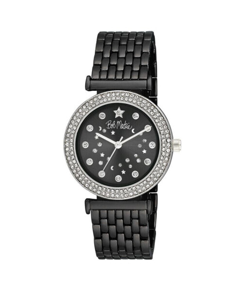 Часы и аксессуары Bob Mackie Наручные часы с двойной кристальной гранью Constellation Dial на черном металлическом браслете 34 мм