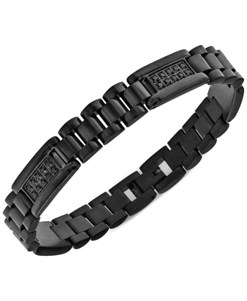 Men's Cubic Zirconia Cluster Link Bracelet in Black Ion-Plated Stainless Steel