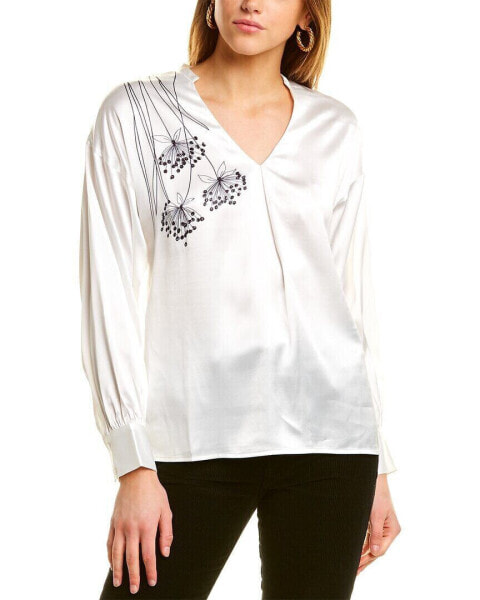 Garrie B Satin V-Neck Blouse Women's White Xs