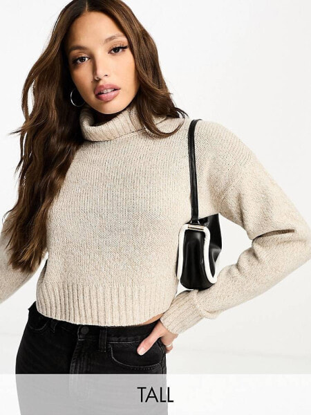 Brave Soul Tall high neck cropped jumper in biscuit