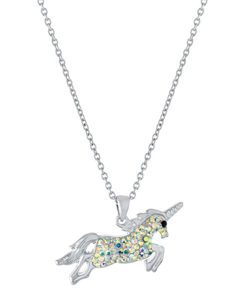 Macy's crystal Unicorn Pendant 16+2" Extender Chain In Silver Plated