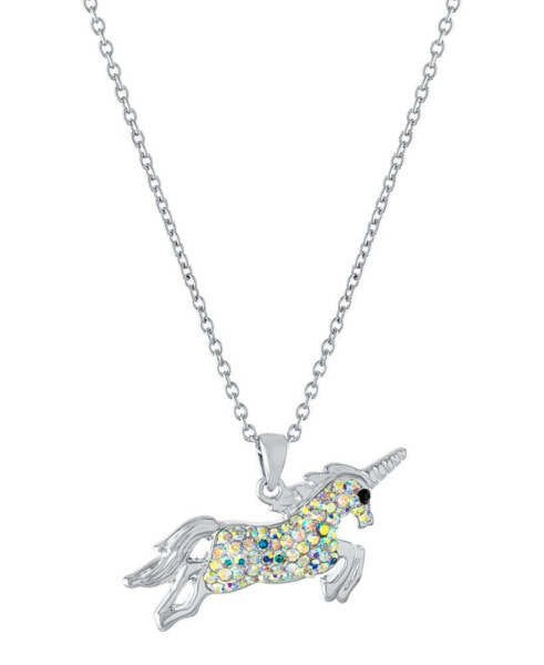 Crystal Unicorn Pendant 16+2" Extender Chain In Silver Plated