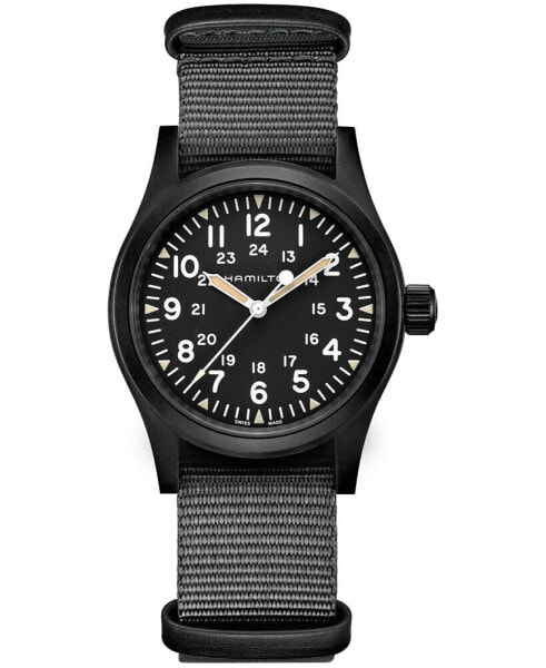 Unisex Swiss Mechanical Khaki Field Black Nato Strap Watch 38mm
