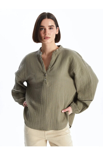 LCW Vision Kaçık Yaka Düz Uzun Kollu Oversize Kadın Bluz