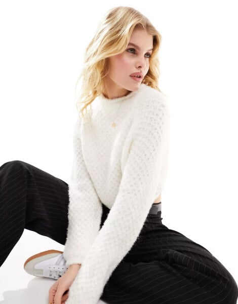 Bershka textured knitted jumper in ecru