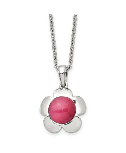 Flower Pink Cat's Eye Pendant Cable Chain Necklace