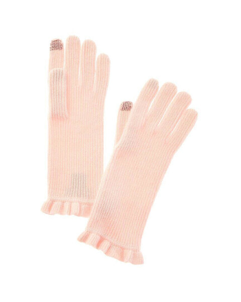 Hannah Rose Evie Ruffle Edge Ribbed Cashmere Gloves Women's Pink