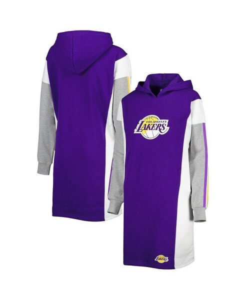 Women's Purple, White Los Angeles Lakers Bootleg Long Sleeve Hoodie T-shirt Dress