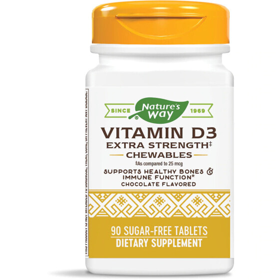 Nature's Way Vitamin D3 Chewables Chocolate -- Витамин D3 со вкусом шоколада - 2000 МЕ - 90 жевательных таблеток
