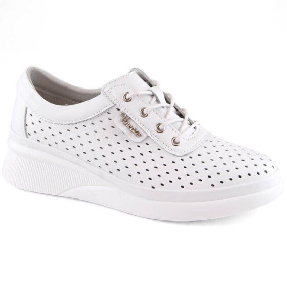 Vinceza W JAN274 white openwork leather wedge shoes