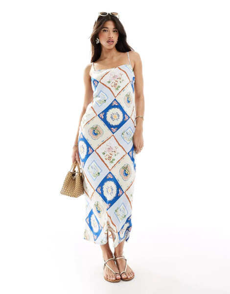 Abercrombie & Fitch maxi dress in blue tile print