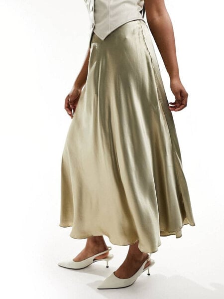 River Island full maxi satin slip skirt in dark beige