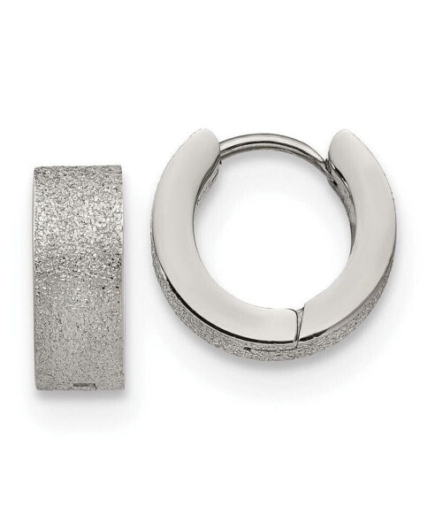 Stainless Steel Polished and Sandblasted Hinged Hoop Earrings