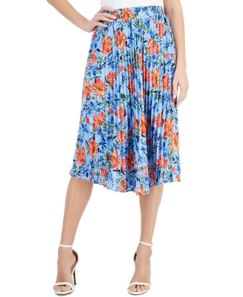 Women's Floral Printed Elastic-Waist Pull-On Pleated Midi Skirt