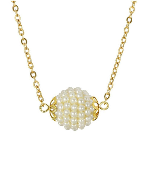 Gold-Tone Round Faux Seeded Imitation Pearl Single Ball 16" Necklace