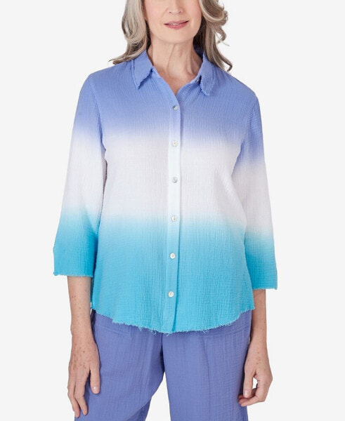 Women's Summer Breeze Dip Dye Button Down Blouse