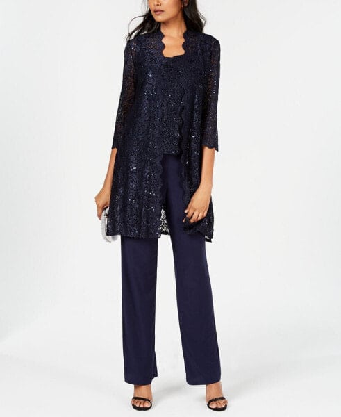 3-Pc. Sequined Lace Pantsuit & Jacket