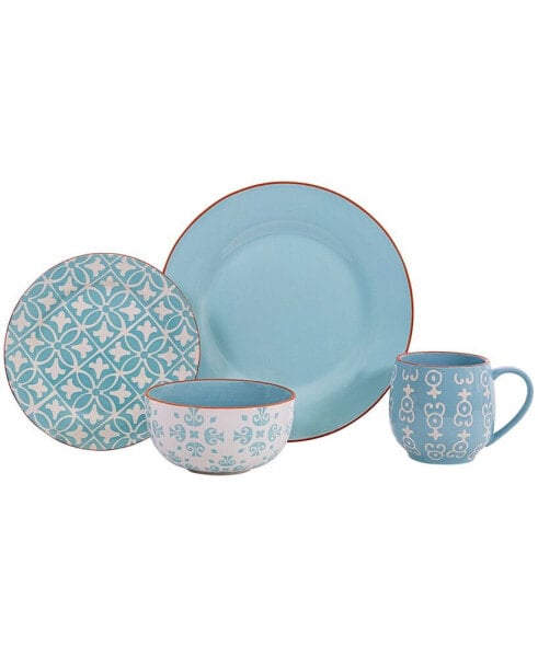 Geo Turquoise 16 Pc. Dinnerware Set, Service for 4