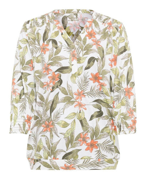 Women's Cotton Blend 3/4 Sleeve Tropic Jungle Print T-Shirt containing TENCEL[TM] Modal