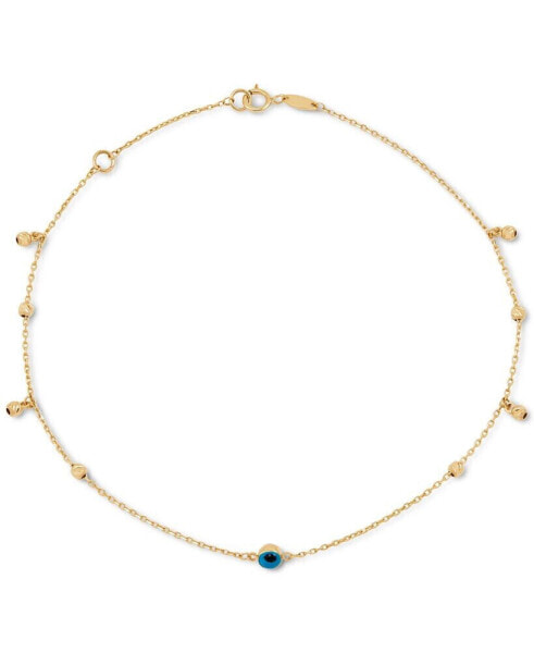 Evil Eye Glass Stone Ankle Bracelet in 10k Gold