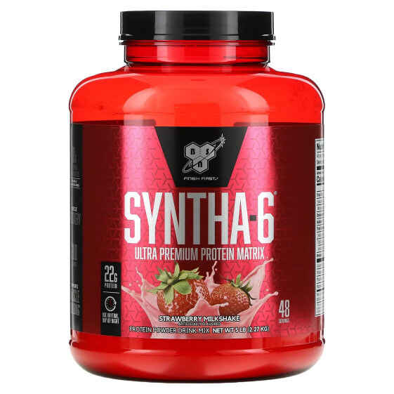 Протеин BSN Syntha-6, клубничный молочный коктейль, 5 фунтов (2.27 кг)