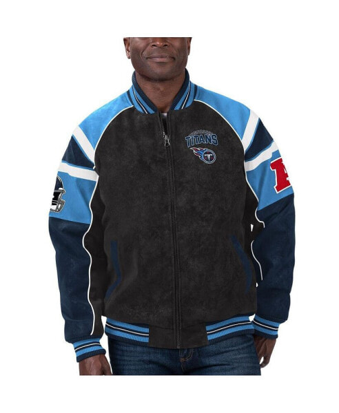 Men's Black Tennessee Titans Faux Suede Raglan Full-Zip Varsity Jacket