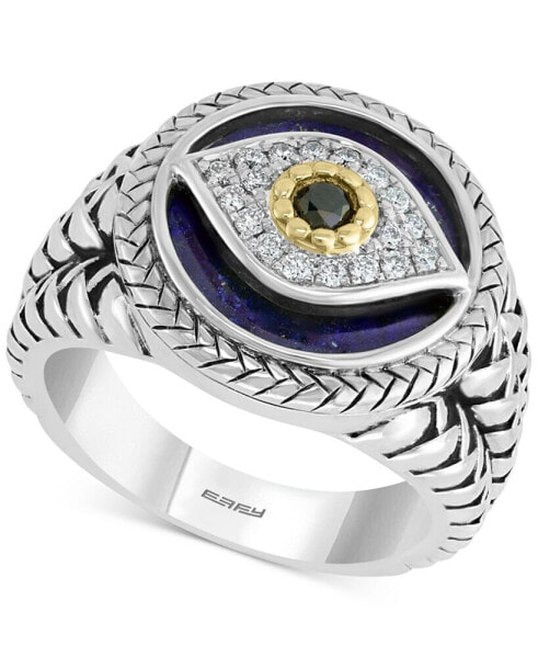 EFFY® Men's Multi-Gemstone & Diamond (1/10 ct. t.w.) Evil Eye Ring in Sterling Silver & 14k Gold
