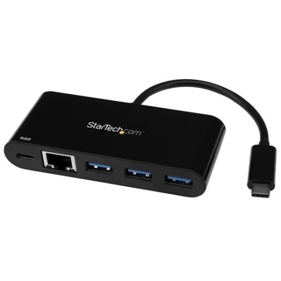 StarTech.com 3 Port USB-C Hub with Gigabit Ethernet & 60W Power Delivery Passthrough Laptop Charging - USB-C to 3x USB-A (USB 3.0 SuperSpeed 5Gbps) - USB 3.1/3.2 Gen 1 Type-C Adapter Hub - Wired - USB 3.2 Gen 1 (3.1 Gen 1) Type-C - 60 W - 10,100,1000 Mbit/s - IEEE 802