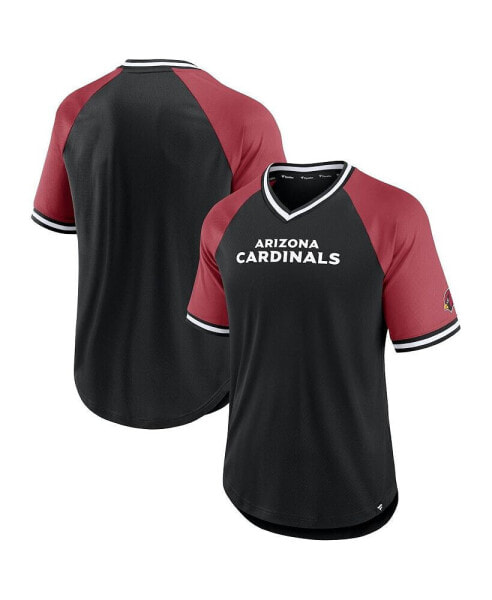 Men's Black, Cardinal Arizona Cardinals Second Wind Raglan V-Neck T-shirt
