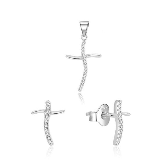 Silver jewelry set crosses AGSET254L (pendant, earrings)