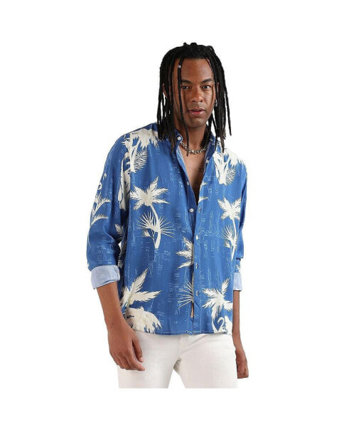 Men's EcoLiva Cobalt Blue Palm Tree Shirt