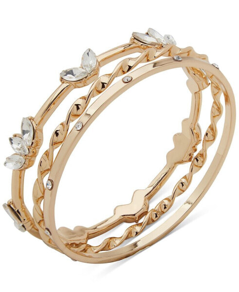 Gold-Tone 3-Pc. Set Pavé & Navette Crystal Bangle Bracelets