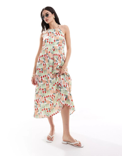 Vero Moda allotment halter maxi dress in tomatina print